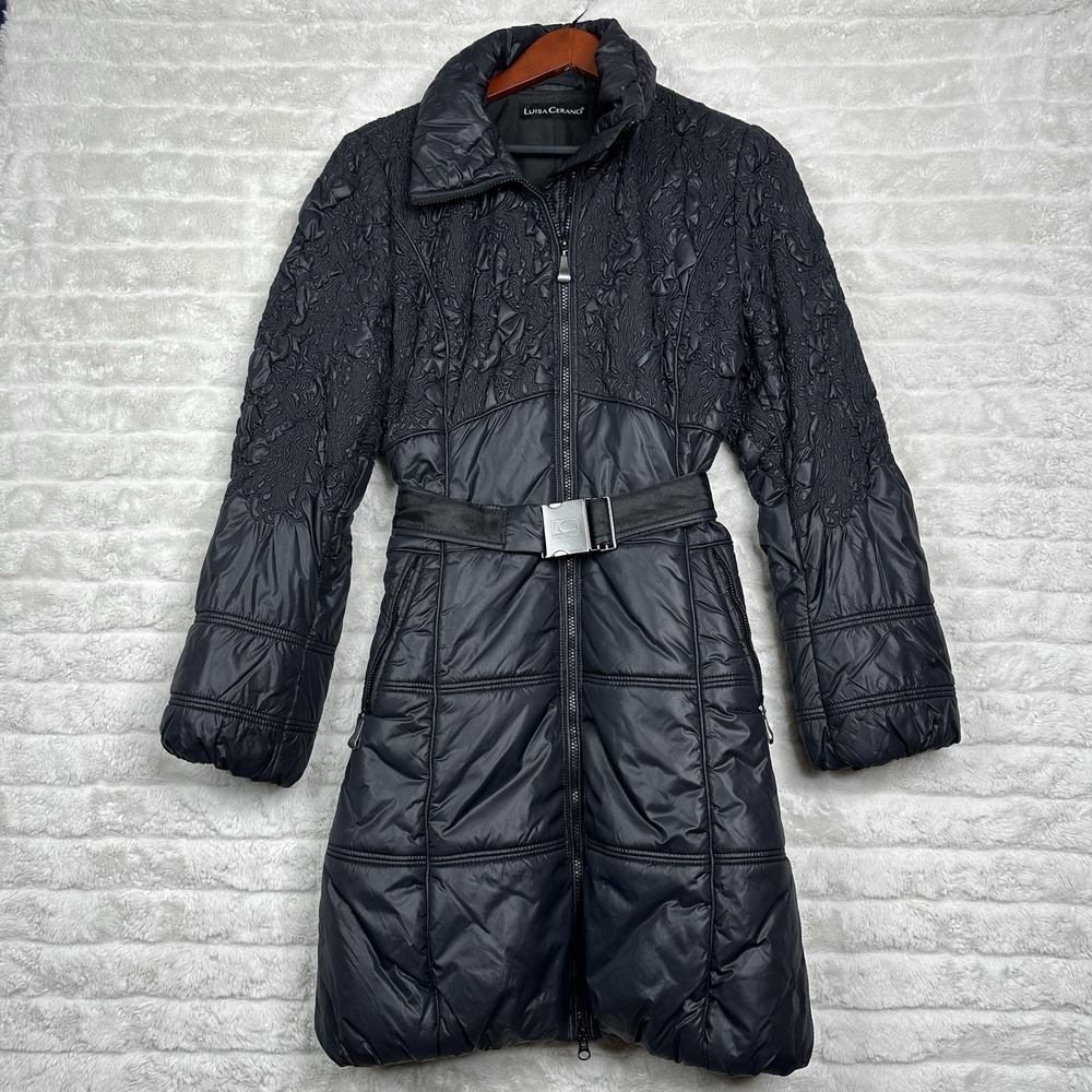 Luisa Cerano‎ Women's Black Belted Quilted Puffer Jacket Size 6